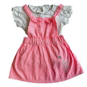 Girls 2 Piece Overall Striped Dress and Shirt Size 12-18M